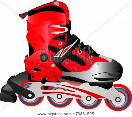 Red Hot Plastic And Fabric Sport Rollerblade, Vector