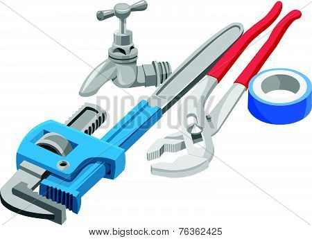 Vector Of Wrench, Tap And Adhesive Tape.
