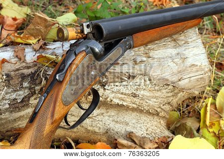 A Wooden Retro Shotgun With Shot