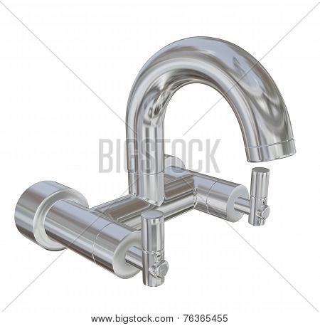 Modern Faucet With Chrome Finishing, 3D Illustration