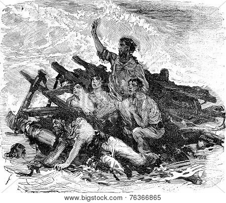 Engraving From The Illustrated History Of The Great Castaway, Vintage Engraving.