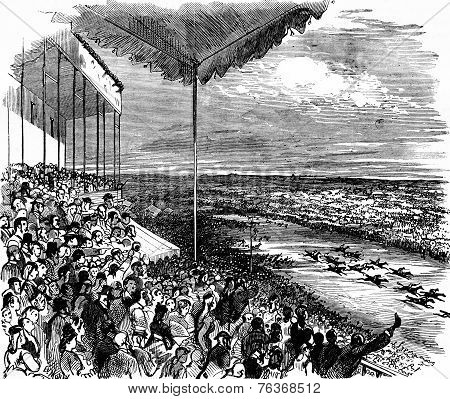 The Large Stand During A Race, Vintage Engraving.