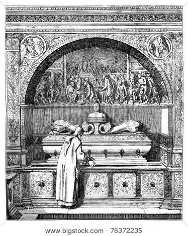 The Fountain Of The Monks, Has The Certosa Of Pavia. - Drawing Of E. Lechevallier-chevignard, Vintag