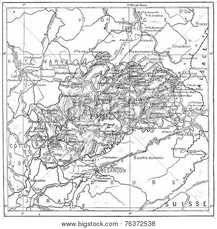 Map Of Department Of Haute-saone Vintage Engraving