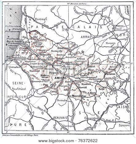 Map Of Department Of Somme Vintage Engraving
