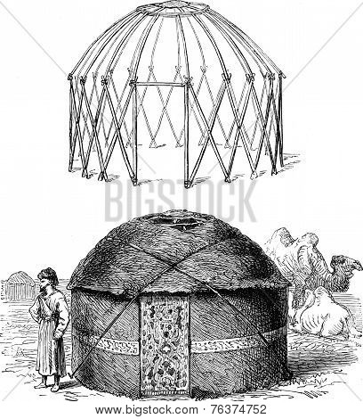 Tent Turkoman, Vintage Engraving.