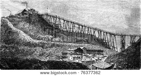 A Coal Mine In Swansea, Vintage Engraving.