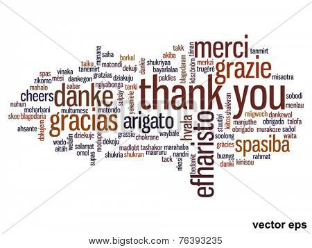 Vector concept or conceptual abstract thank you word cloud in different languages or multilingual for education or Thanksgiving Day