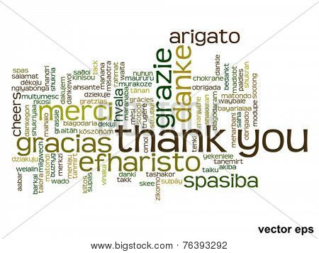 Vector concept or conceptual abstract thank you word cloud in different languages or multilingual for education or Thanksgiving Day