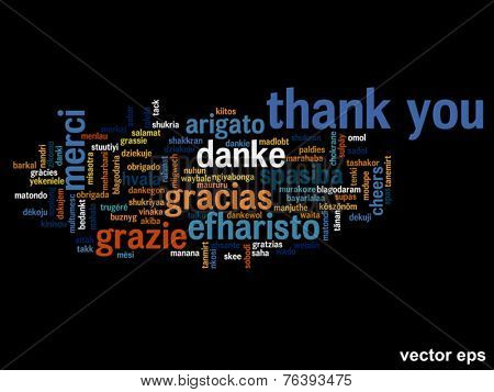 Vector concept or conceptual abstract thank you word cloud in different languages or multilingual for education or Thanksgiving Day