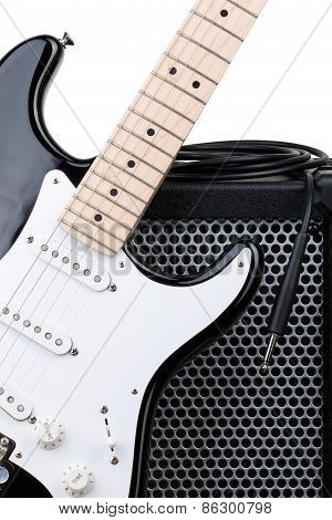 Guitar With Amplifier And Audio Cord