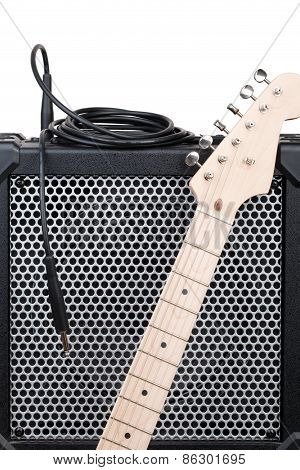 Electric Guitar With Amplifier And Audio Cord With Jack