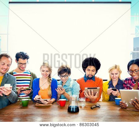 Mutiethnic Group of People Smiling Technology Tablet Concept