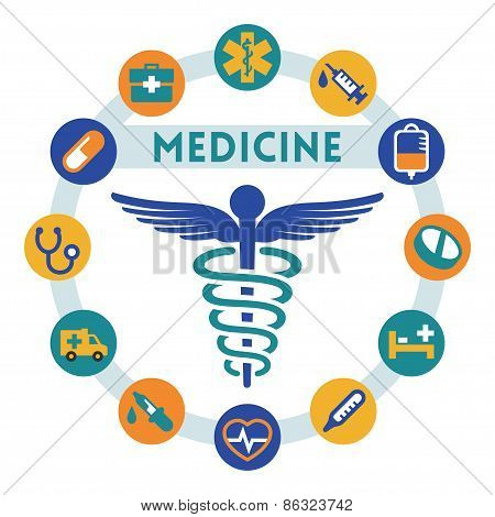 Medicine Related Vector Infographic, Flat Style