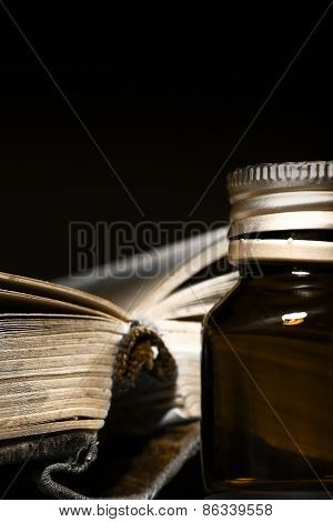 Magic Book Of Recipes And Glass Bottle