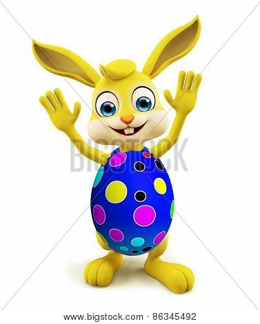 Easter Bunny With Colourful Eggs Saying Hi Pose