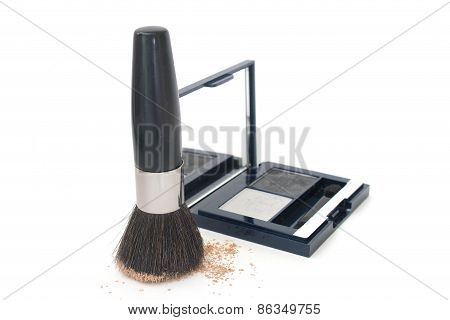 Brush And Eye Shadow Isolated Over White