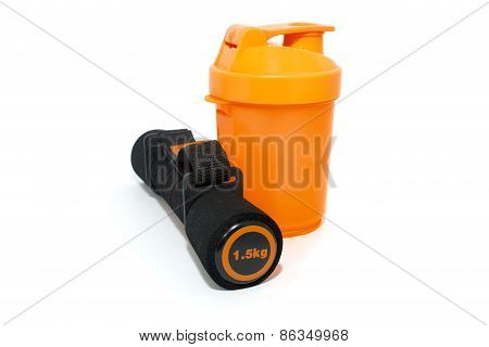 Dumbbell And Shaker Isolated Over White