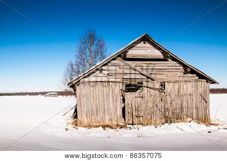 Old Barn House On The Fields