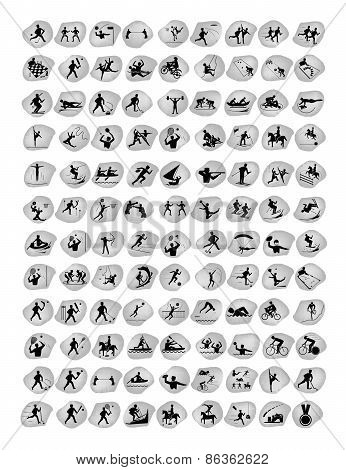 Set Of Black Sport Icons On Gray Rock Art