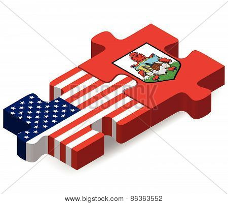 Usa And Bermuda Flags In Puzzle
