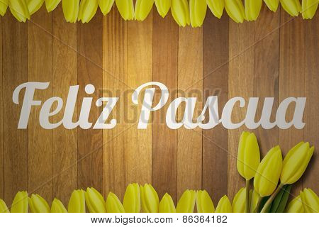 feliz pasqua against wooden surface with planks