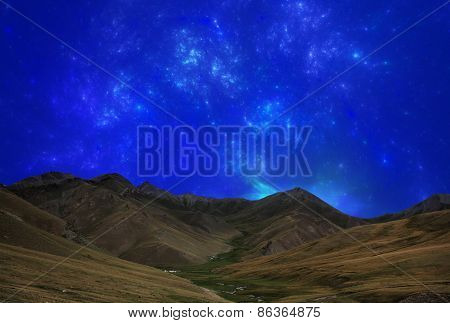 Fantastic star sky at night in mountain valley