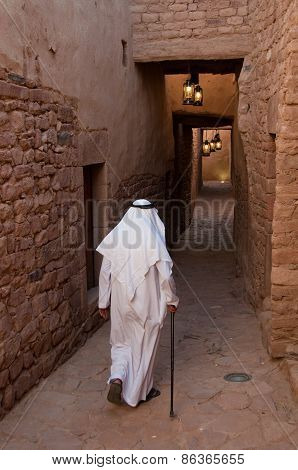 Saudian Walking Inside The Walls Of Al-ula Old City, Saudi Arabia