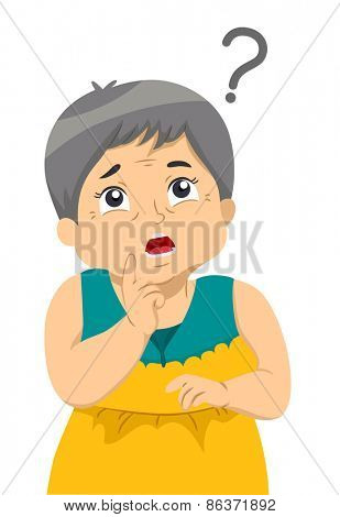 Illustration of a Forgetful Senior Woman Trying Hard to Remember Something