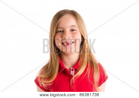 blond indented girl smiling expression gesture in white background