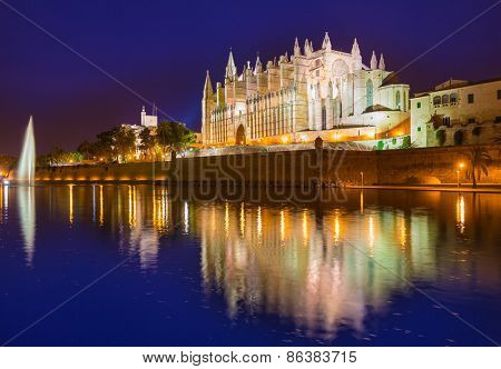Palma de Mallorca Cathedral Seu sunset in Majorca Balearic islands of Spain