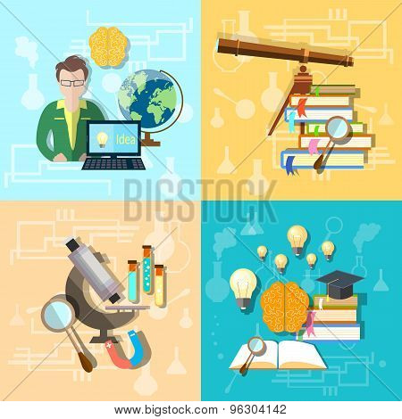 Science And Education: Students, College, University, Astronomy, Chemistry,vector illustration