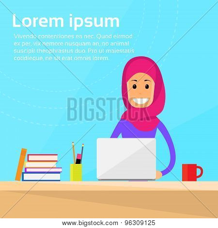 Arabic Businesswoman Laptop Desk Working Computer
