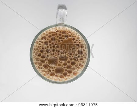 Top view Tea with milk or Teh Tarik in Malaysia