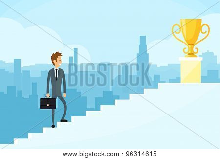 Businessman Walking Up Stairs, Concept Business Man Win Price