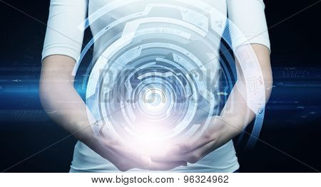 Close up of woman and virtual blue interfase