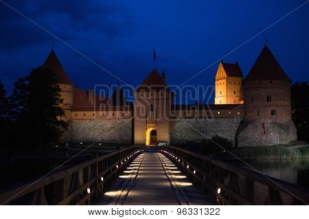 Bridge to Trakai castle on Galve lake, Lithuania