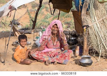 Woman And Child At The Attended The Annual Pushkar Camel Mela. India