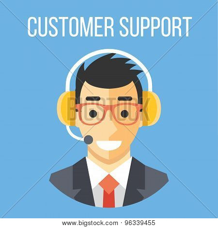 Happy customer support manager with headphones
