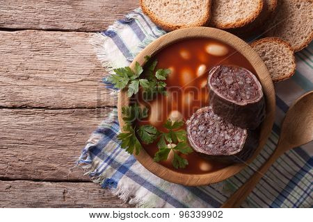 Soup With Black Pudding Fabada Asturiana Horizontal Top View