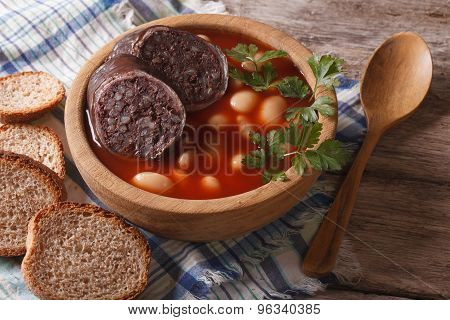 Delicious Bean Soup Fabada Asturiana Closeup Horizontal