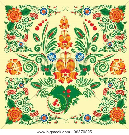 seamless pattern with floral ornament with elements of berries and leaves