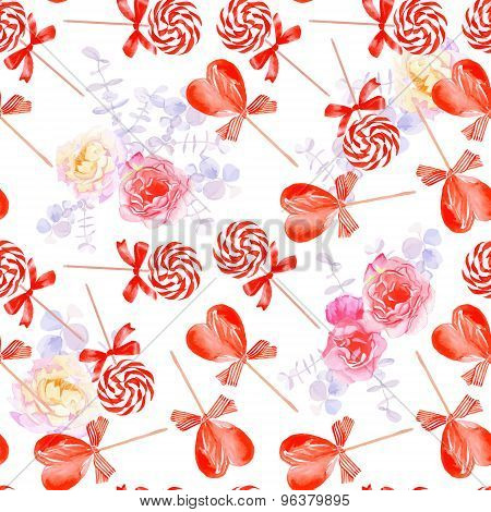 Romantic Candy With Bows Seamless Vector Print