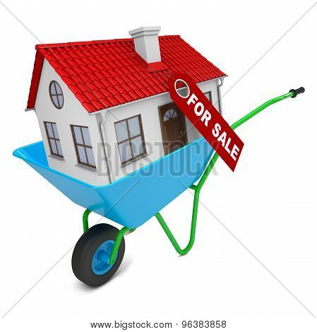 House with red roof in hand-barrow