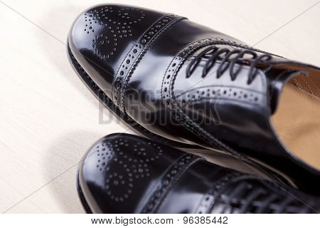 Closeup Of Brand New Fahionable Male Classic Oxford Semi-brogue Shoes