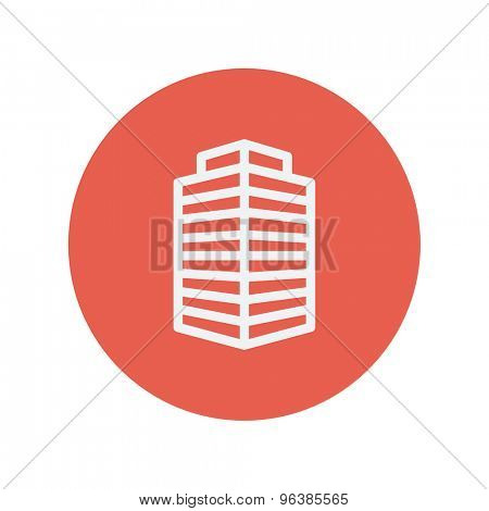 Small office building thin line icon for web and mobile minimalistic flat design. Vector white icon inside the red circle.