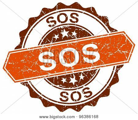 Sos Orange Round Grunge Stamp On White