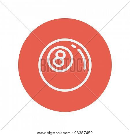 Billiard ball thin line icon for web and mobile minimalistic flat design. Vector white icon inside the red circle
