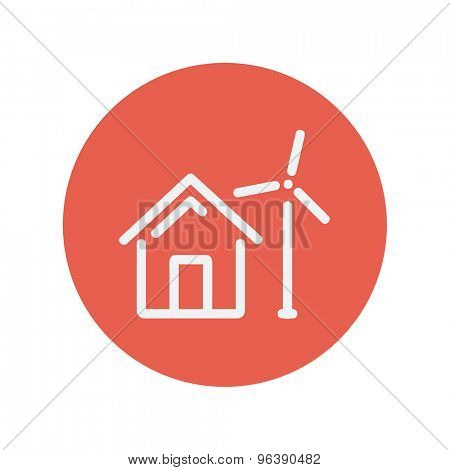 House with windmill thin line icon for web and mobile minimalistic flat design. Vector white icon inside the red circle