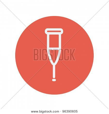 Crutch thin line icon for web and mobile minimalistic flat design. Vector white icon inside the red circle